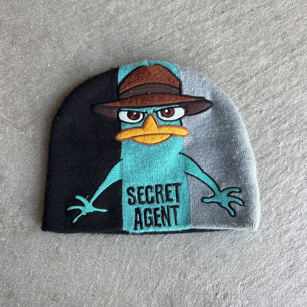 Vintage Y2K Phineas And Ferb Perry Platypus Cuffed Beanie Hat Streetwear Cap